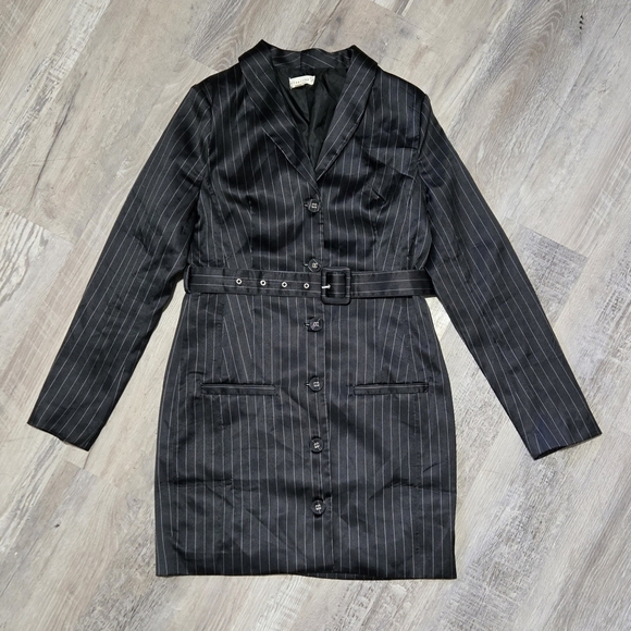Tea & Cup Fancy Blazer Evening Coat Jacket Women's Size Small Black Striped - Picture 1 of 13